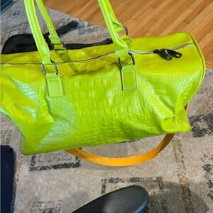 Lime Green Crocodile-Embossed unisex duffle bag